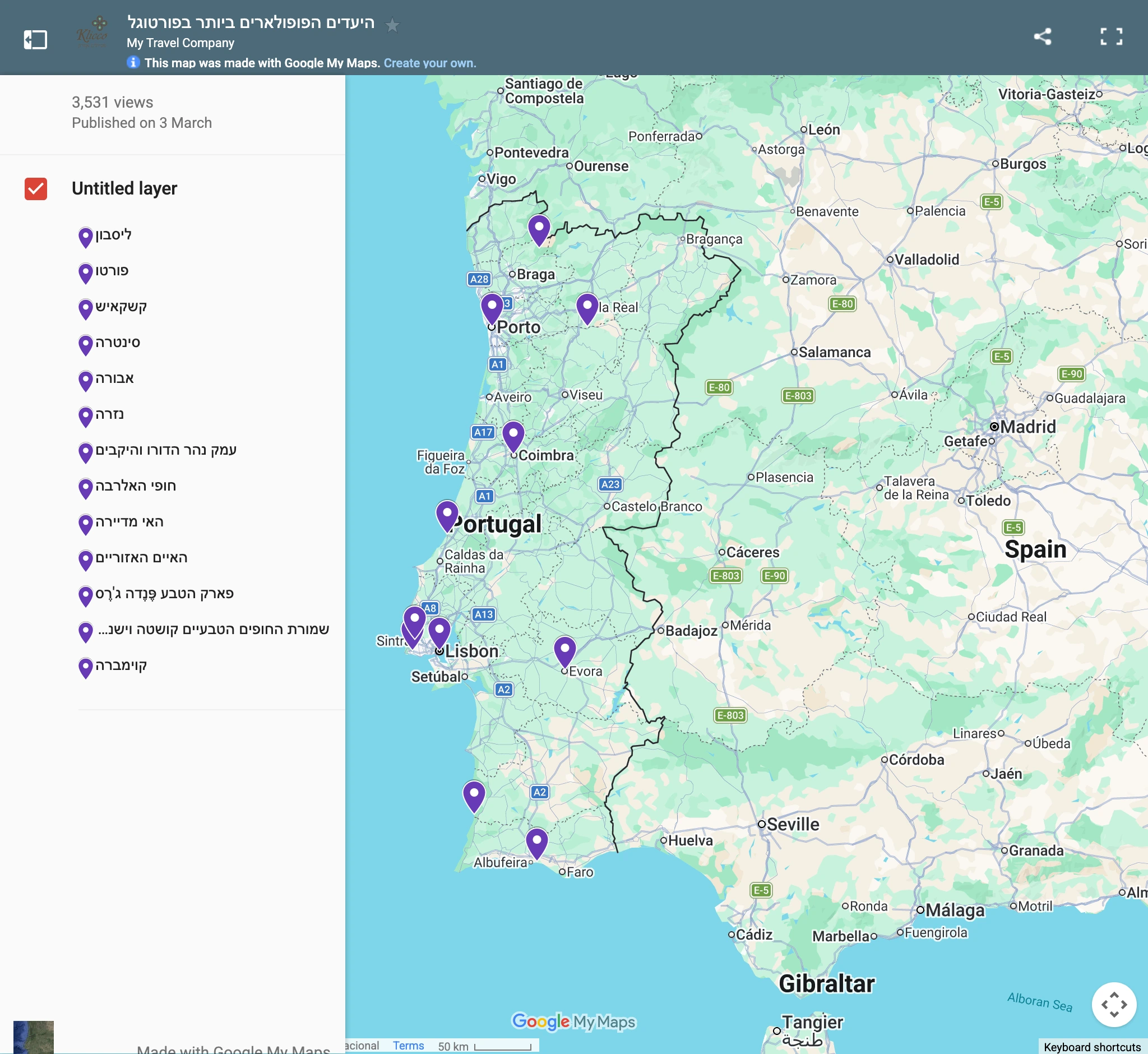 Google Maps-embed met Hebreeuwse informatie op een Engelstalige pagina