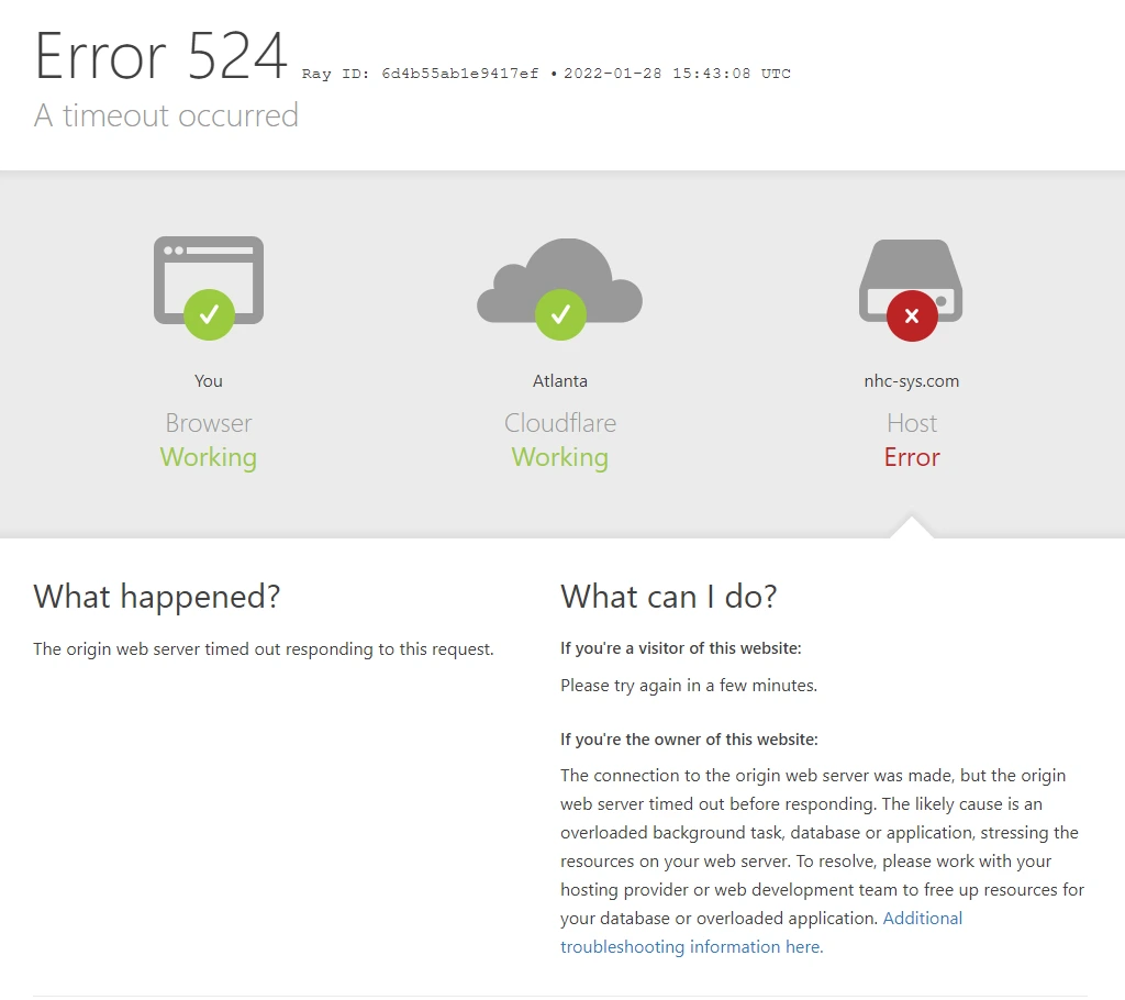 Cloudflare timeout 524-fout