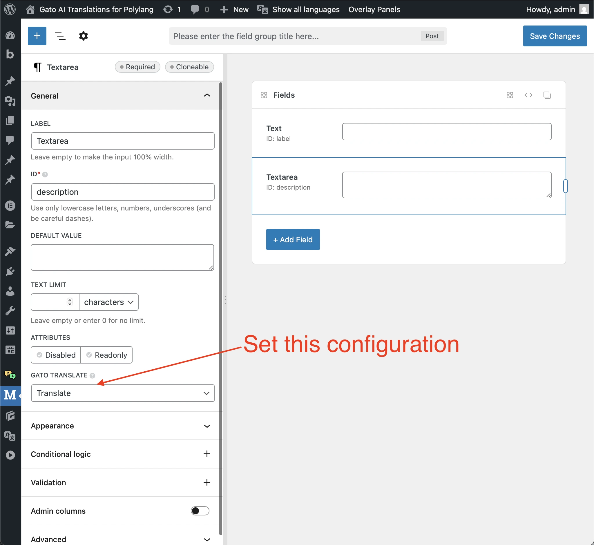 Configureer Polylang om Metabox-velden te vertalen via Gato Translate