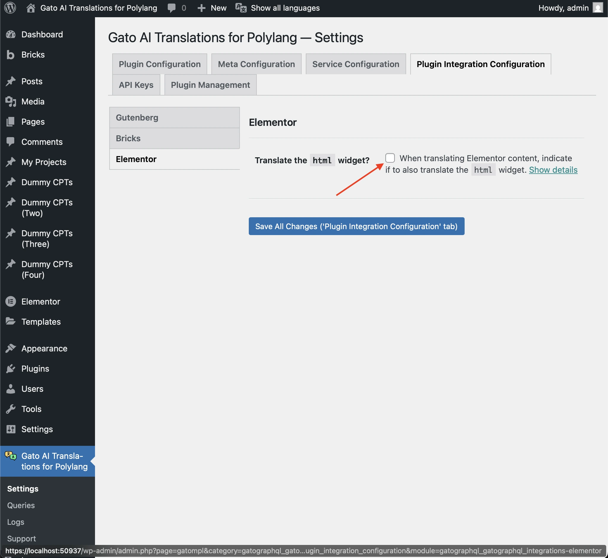 Vertaling van Elementor HTML-widgets inschakelen in de instellingen