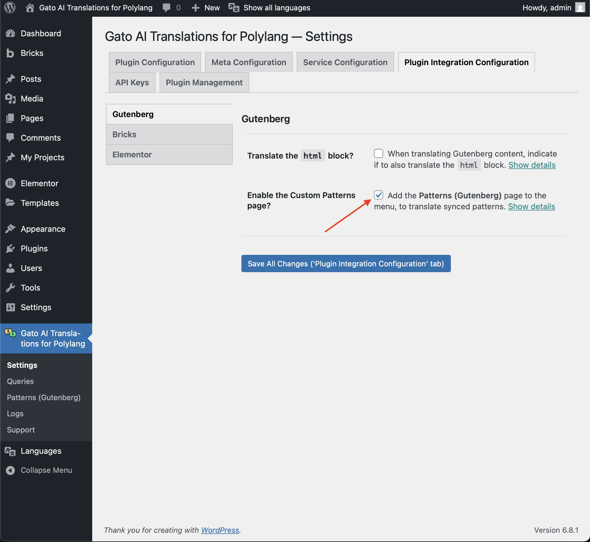 De aangepaste Patronen-pagina inschakelen in de Settings