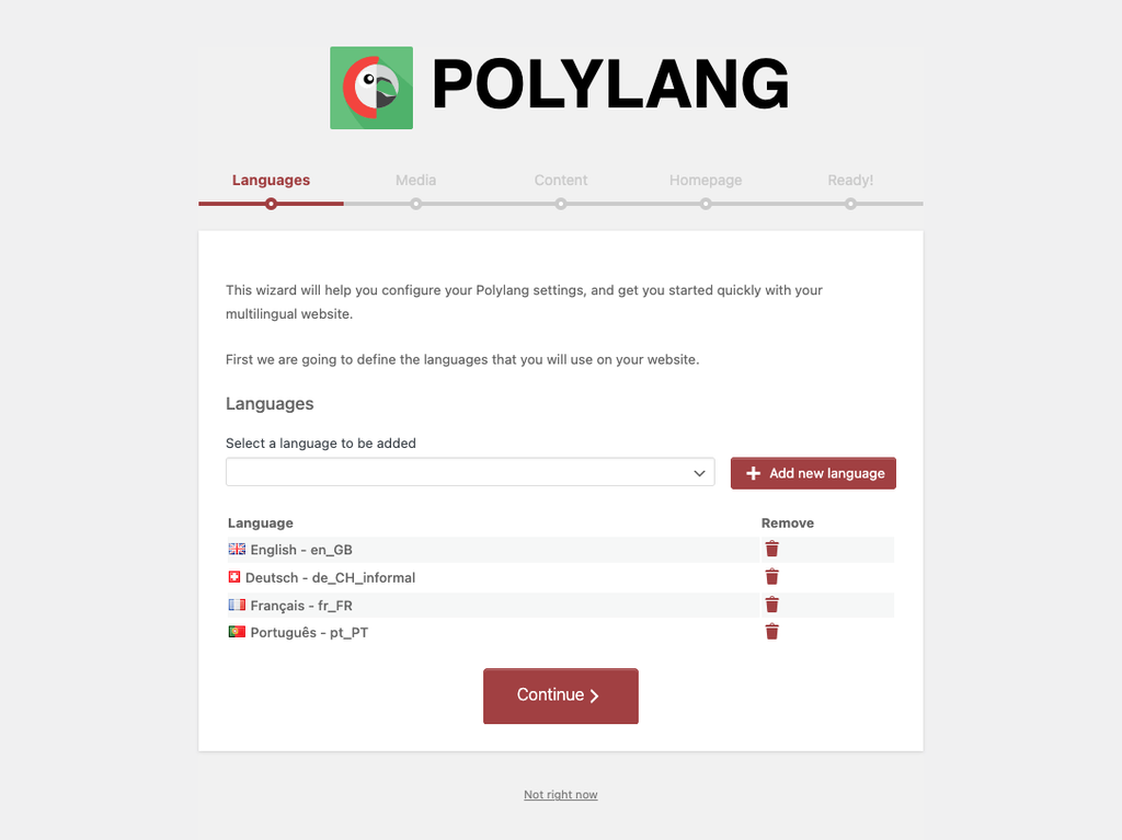 Polylang installatiewizard